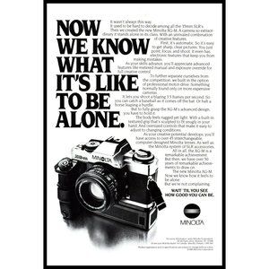 1981 Minolta Now We Know What It's Like To Be Alone Vintage Print Ad XG-M 35mm S